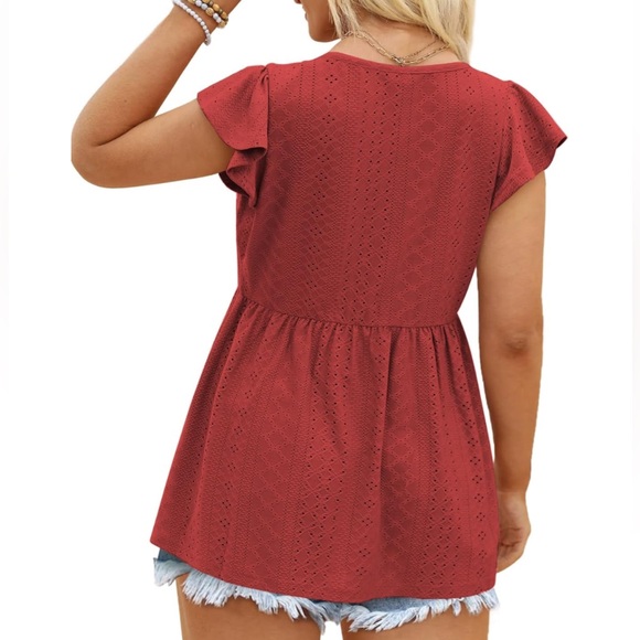 Plus Size Red Petal Sleeve Top - Picture 2 of 4
